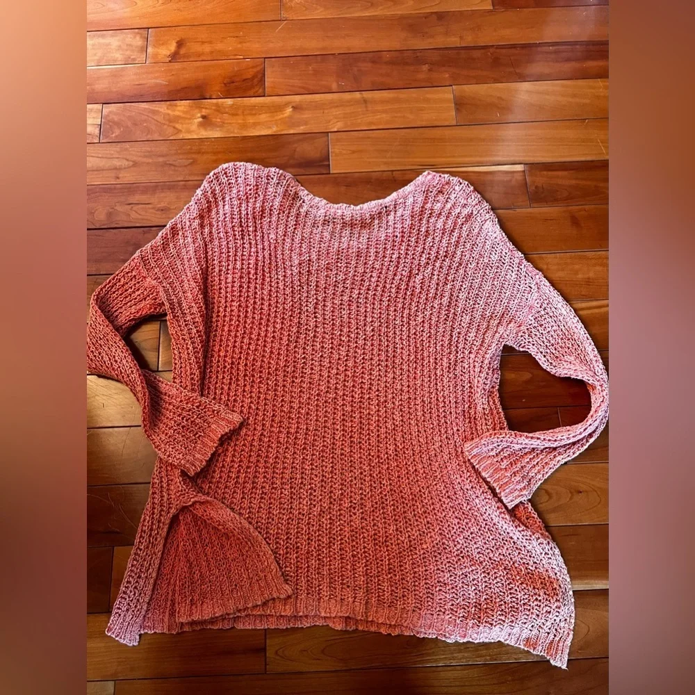 Oversized free people sheer see through peachy coral pink top size small